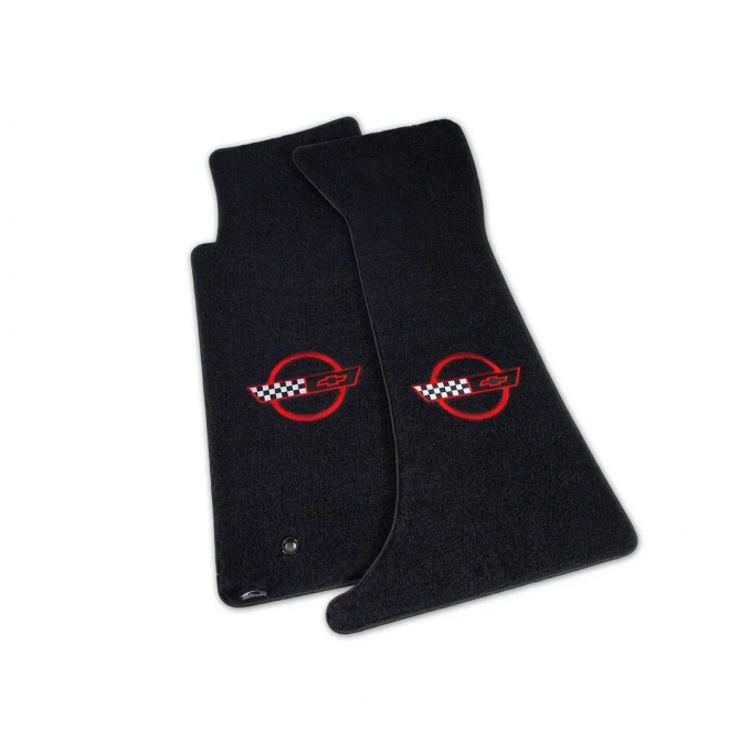 Corvette Mats, Velourtex Black with C4 Red, 1995-1996