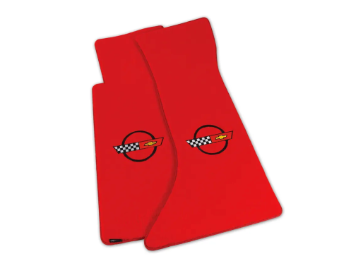 Corvette Mats, Velourtex Red with C4 Black, 1984-1990