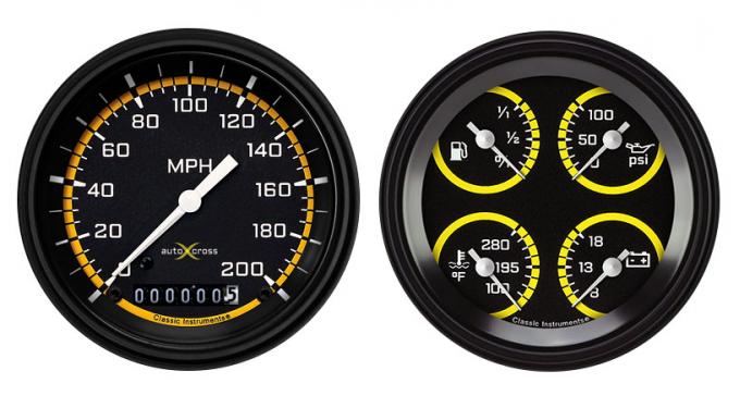 Classic Instruments Auto Cross Yellow 6 Gauge Set AX02YBLF