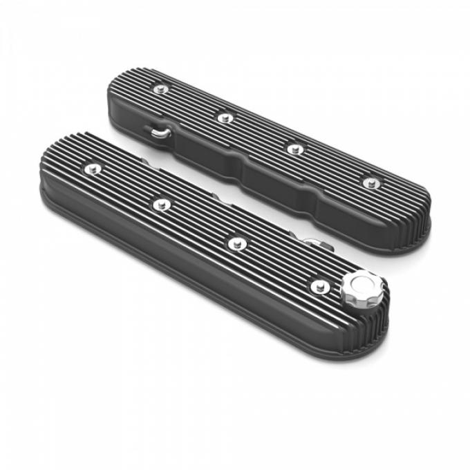 Holley Vintage Series Finned Tall LS Valve Covers, Black Satin | 241-141 1997-2013