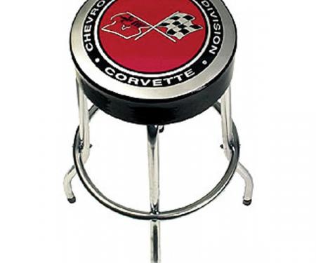 Corvette Smaller Garage/Work Shop Size Stool, 24", With Crossed-Flags Logo