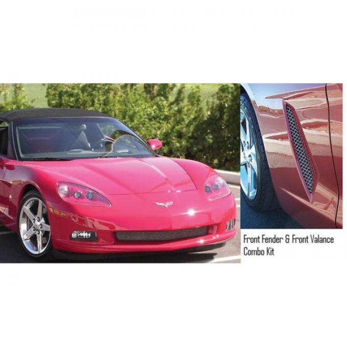 Corvette C6 Custom RaceMesh® Front Side Fender Grilles & Front Valance Combo Kit, 2005-2013