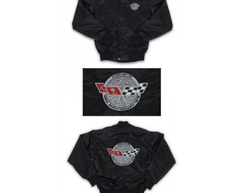 Corvette Satin Jacket, With C3 1978 Silver Anniversary Logo, Black