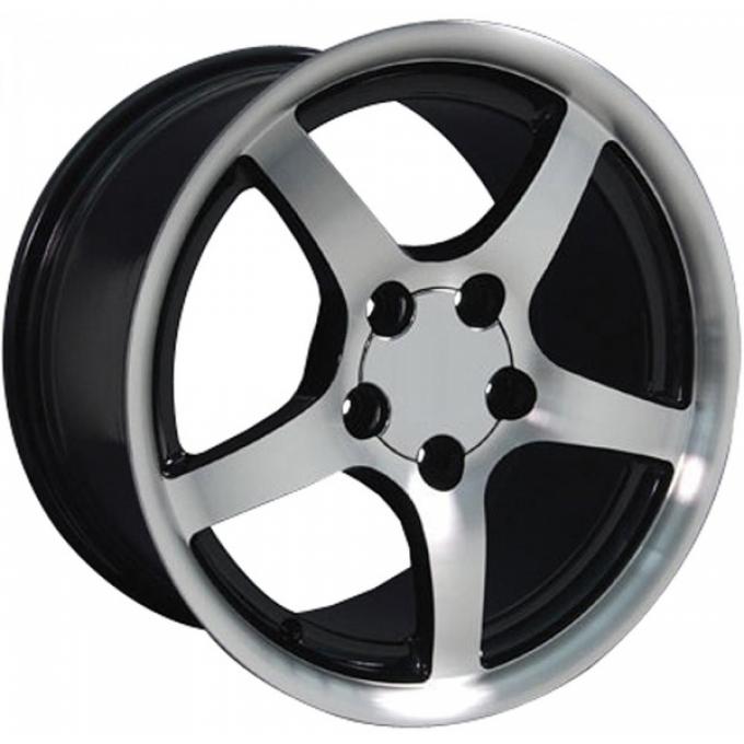 Corvette 18 X 9.5 C5 Style Deep Dish Reproduction Wheel, Black With Machined Face, 1988-2004