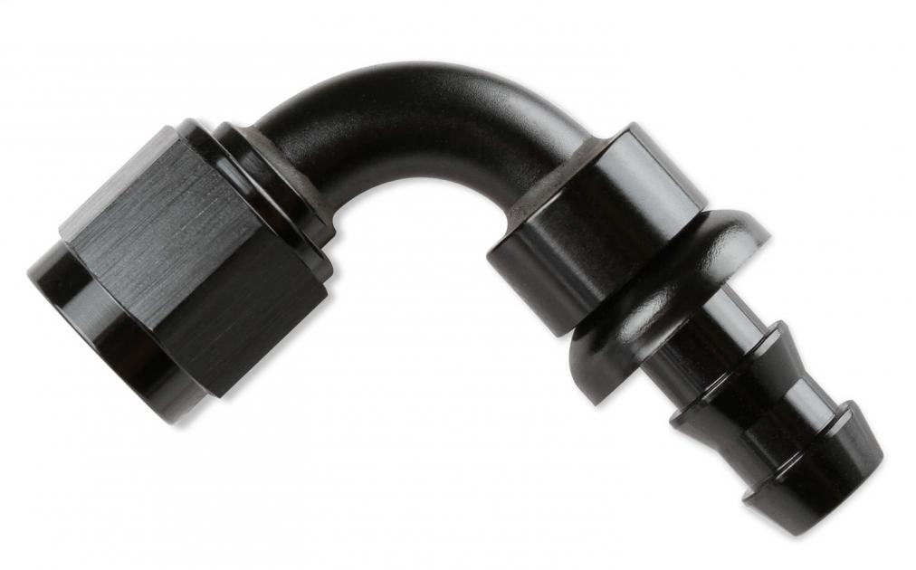 Mr. Gasket -6 an 90 Degree Push-on Hose Ends, Black 209006-BL | Corvette  Depot