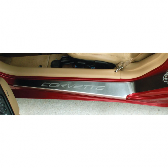 Corvette Sill Covers - Outer - Brshd with Logo, 1997-2004