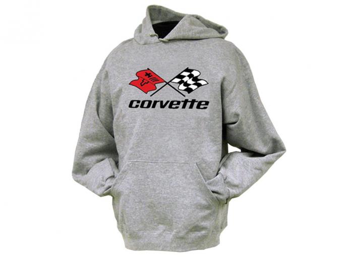 Hoodie/Hooded Sweatshirt With Crossflag Embroidered Logo Gray