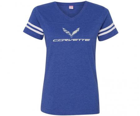 Corvette Ladies Royal Blue Football Jersey T-Shirt