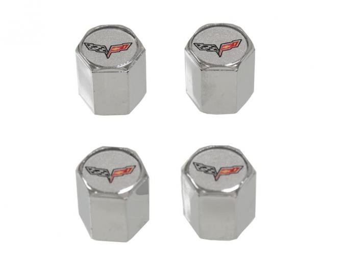 Valve Stem Caps With C6 Logo - Chrome - Set of 4