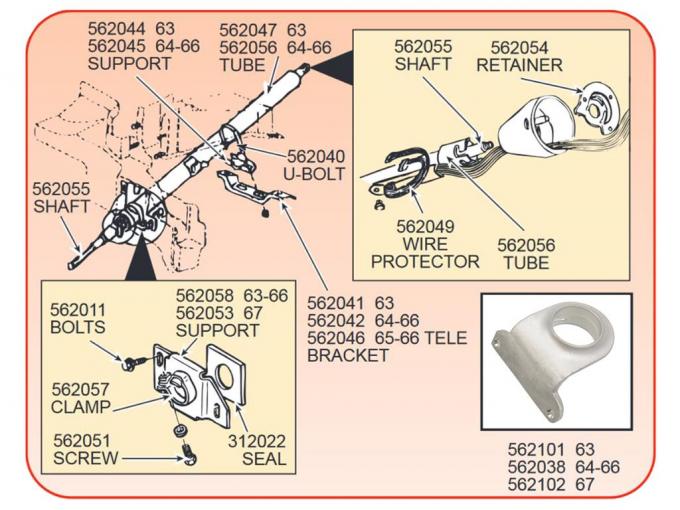 67 Steering Column Support Bracket - At Firewall With Clamp