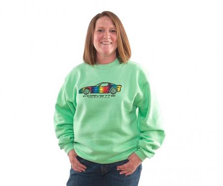 Sweatshirt Green Crew Neck Rainbow Foil Design