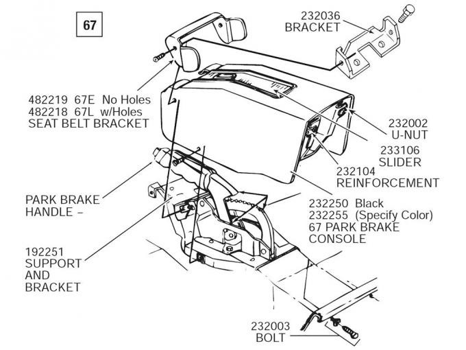 67 Parking/Emergency Brake Console Mount Bolts