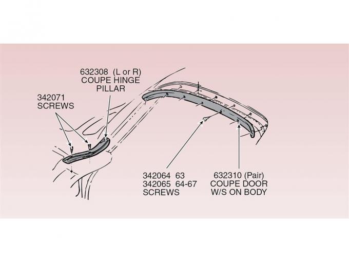 63-67 Hinge Pillar Weatherstrip - Coupe Left