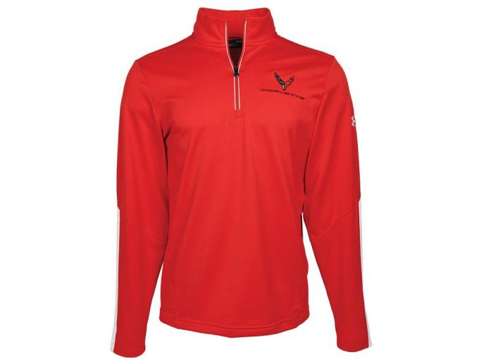 Men's C8 Corvette Under Armour Qualifier Quarter Zip Red Jacket