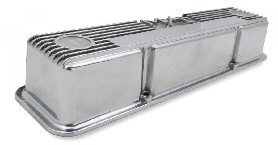 Holley M/T Valve Covers, Vintage Style, Finned, SBC, Polished 241-82