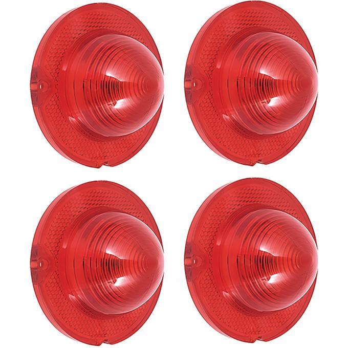 OER 1958 Chevrolet Bel Air, Biscayne, 1961-66 Corvette, Tail Lamp Lens, Set Of 4 Red Lenses *881289A