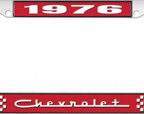 OER 1976 Chevrolet Red and Chrome License Plate Frame with White Lettering *LF2237605C